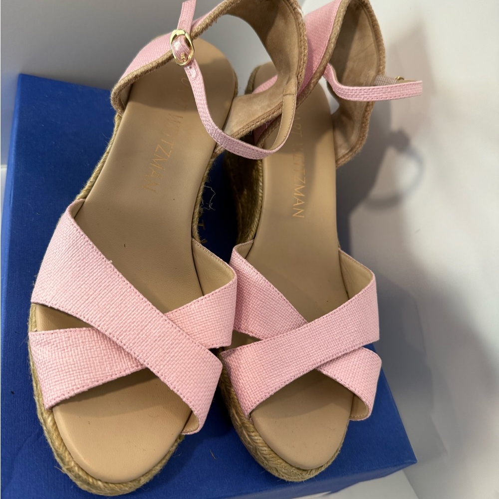 Stuart Weitzman Morelia II Pink Strappy Espadrille Wedges
